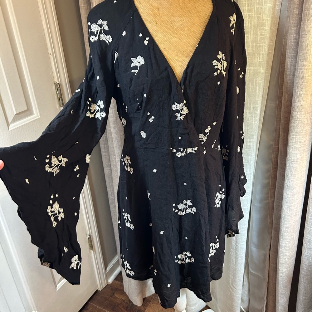 Free People Black and White Floral Long Sleeve Dress